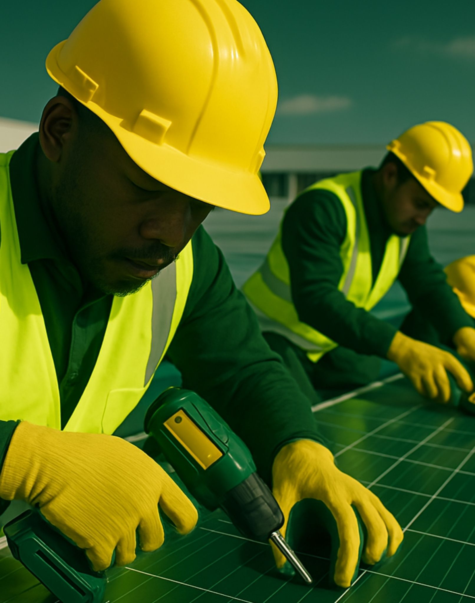 Technicians working on a solar panel